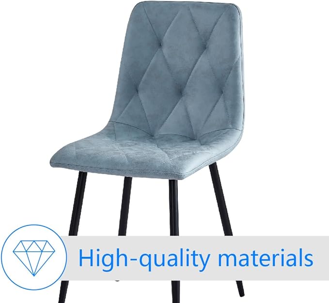 4 Set of Dining Chairs, Metal Frame Dining Chair for Kitchen Room,Technology Cloth Seat Chair for Living Room, Bedroom(Light Blue) - LeafyLoom