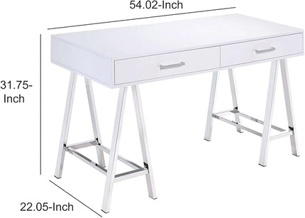 Acme Coleen Home Office Desk in White and Chrome - LeafyLoom