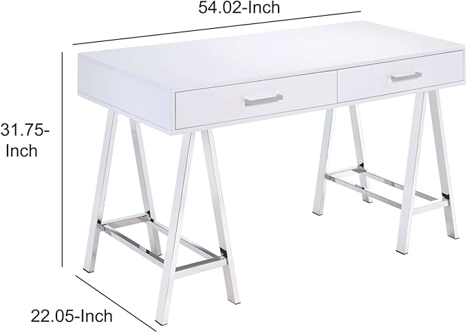 Acme Coleen Home Office Desk in White and Chrome - LeafyLoom