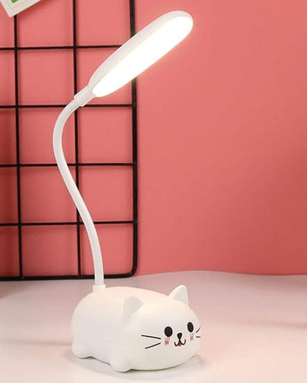 Kids Lamp, LED Desk Lamp for Kids, Cute Cat Lamp Kawaii Desk Accessories, Flexible Gooseneck Eye-Care Cartoons Small Desk Lamp Girls Gifts (White) - LeafyLoom