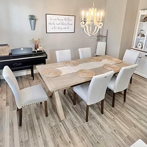 COLAMY Upholstered Parsons Dining Chairs Set of 2, Fabric Dining Room Kitchen Side Chair with Nailhead Trim and Wood Legs - Beige - LeafyLoom