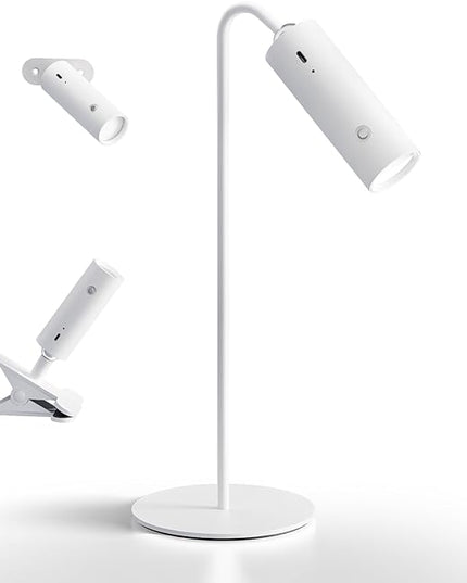 SIEPUNK Cordless Desk Lamp for Home Office, 4 in 1 Multifunctional Rechargeable Touch 3 Colour Temperature Table Lamp with Clamp, Portable Magnetic Bedside Night Desk Light, Ideal for Gifts, White - LeafyLoom
