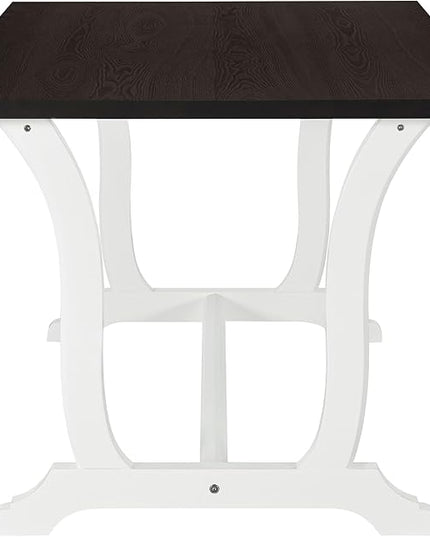6-Piece Wood Rectangular Dining Table Set with 4 Upholstered Arched Back Chairs and Bench, for Kitchen, Living Room, Farmhouse, Dark Walnut+White, 59" L x 35.4" W x 30" H - LeafyLoom