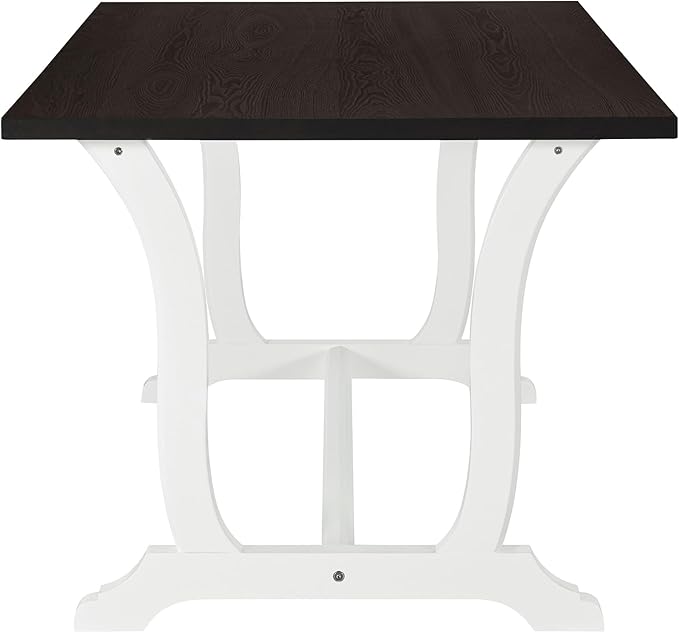 6-Piece Wood Rectangular Dining Table Set with 4 Upholstered Arched Back Chairs and Bench, for Kitchen, Living Room, Farmhouse, Dark Walnut+White, 59" L x 35.4" W x 30" H - LeafyLoom