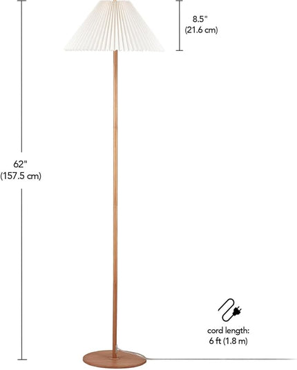 Globe Electric 61000053 62" Floor Lamp, Faux Wood Finish, Pleated Fabric Shade, Flat Base, Pull Chain Switch on Socket, Reading Lamp, Home Office Accessories, Home Décor, Home Improvement - LeafyLoom