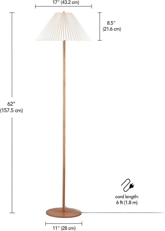 Globe Electric 61000053 62" Floor Lamp, Faux Wood Finish, Pleated Fabric Shade, Flat Base, Pull Chain Switch on Socket, Reading Lamp, Home Office Accessories, Home Décor, Home Improvement - LeafyLoom