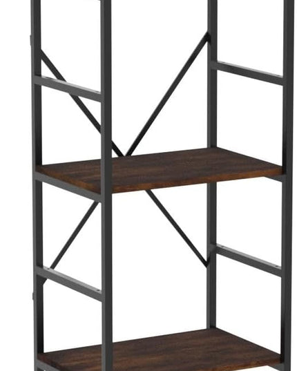 3 Tier Bookshelf, Bookcase Shelf Storage Organizer, Modern Book Shelf for Bedroom, Living Room and Home Office, Wood & Metal (Rustic Brown) - LeafyLoom