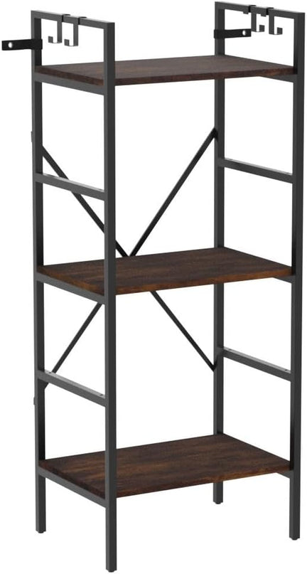 3 Tier Bookshelf, Bookcase Shelf Storage Organizer, Modern Book Shelf for Bedroom, Living Room and Home Office, Wood & Metal (Rustic Brown) - LeafyLoom
