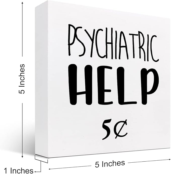 Help 5 Cents Wood Box Sign Decor Desk Sign,Funny Mental Health Quotes Wooden Box Block Sign for Home Office Shelf Table Decor Decorations - LeafyLoom