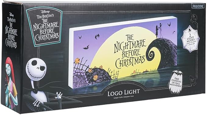 Paladone Nightmare Before Christmas Logo Light Jack Skellington and Sally Merchandise Decorate for Halloween Christmas or Year Round (30 Cm, 12" Wide) - LeafyLoom