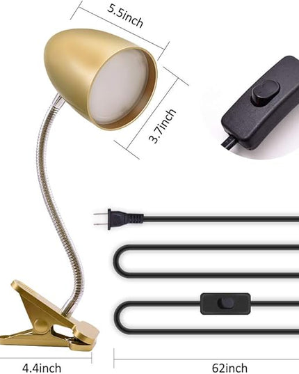 Energetic Clip on Lamp for Bed, Non-Dimmable Reading Light for Bed and Desk, 4000K Cool White, 3.5W 240 LM Flexible Gooseneck lamp, Eye Protection, ETL Listed, Gold - LeafyLoom