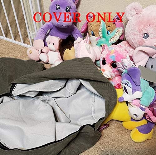 Stuffed Animal Storage Bean Bag Chair Cover (No Filler) for Kids .Soft Premium Corduroy Stuffable Beanbag for Organizing Children Plush Toys or Memory Foam Small 100L (Warm Grey) - LeafyLoom