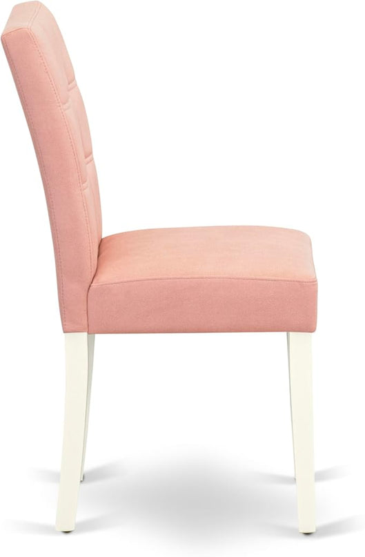 East West Furniture ANAS3-LWH-42 Antique 3 Piece Set Consists A Wood Table and 2 Beige Red Faux Leather Mid-Century Dining Chairs with Stylish Back, Linen White Finish, 36x36 Inch - LeafyLoom