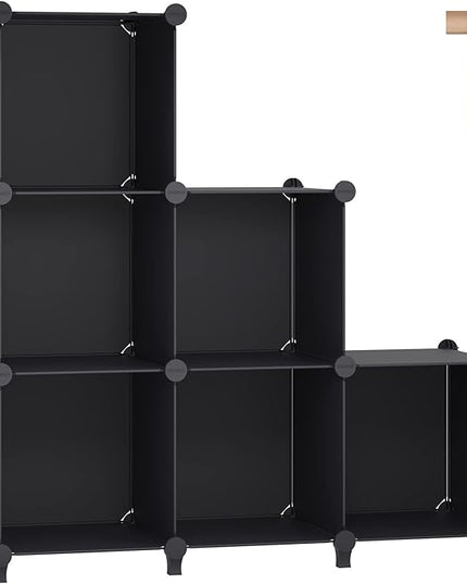 6 Cubes Storage Organizer, Bookcase, Display Shelf with Wooden Mallet, Cabinet Storage for Kids, Adult, Office, Bedroom, Bathroom, Black - LeafyLoom