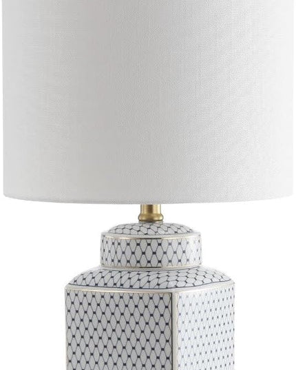JONATHAN Y JYL3043A Cleo 21.5" Ceramic/Metal Ginger Jar LED Table Lamp Contemporary,Transitional for Bedroom, Living Room, Office, College Dorm, Coffee Table, Bookcase, White/Navy - LeafyLoom
