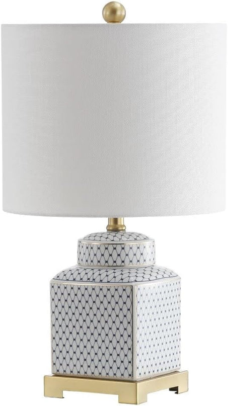JONATHAN Y JYL3043A Cleo 21.5" Ceramic/Metal Ginger Jar LED Table Lamp Contemporary,Transitional for Bedroom, Living Room, Office, College Dorm, Coffee Table, Bookcase, White/Navy - LeafyLoom