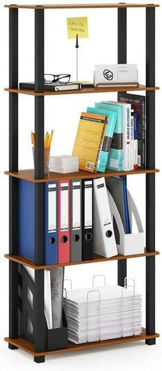 Furinno Turn-N-Tube 5-Tier Multipurpose Shelf / Display Rack / Storage Shelf / Bookshelf, Square Tubes, Light Cherry/Black - LeafyLoom