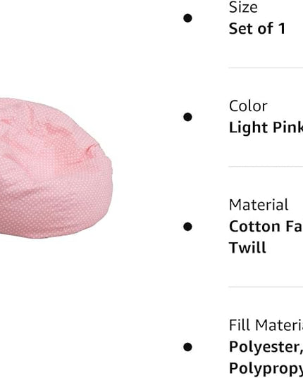 Flash Furniture Dillon Small Bean Bag Chair for Kids and Teens, Foam-Filled Beanbag Chair with Machine Washable Cover, Light Pink Polka Dot - LeafyLoom