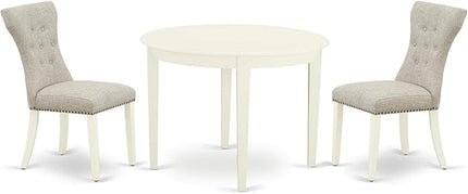 East West Furniture BOGA3-WHI-35 Boston 3 Piece Set for Small Spaces Contains a Round Kitchen Table and 2 Doeskin Fabric Parson Dining Chairs, Linen White, 42x42 Inch - LeafyLoom