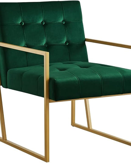24KF Modern Jade Velvet Button Tufted Accent Chair with Golden Metal Stand, Decorative Furniture Chairs for Living Room Bedroom -Jade - LeafyLoom