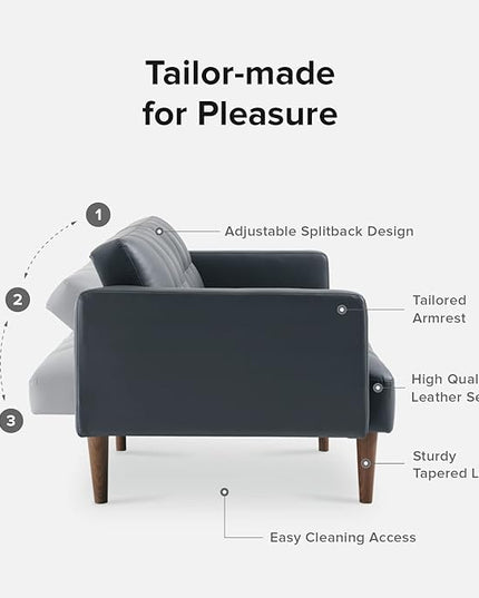 mopio Aaron Couch, Small Sofa, Futon, Sofa Bed, Sleeper Sofa, Loveseat, Mid Century Modern Futon Couch, Sofa Cama, Couches for Living Room, Bedroom (Cloud Gray, Faux Leather) - LeafyLoom