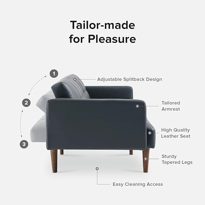 mopio Aaron Couch, Small Sofa, Futon, Sofa Bed, Sleeper Sofa, Loveseat, Mid Century Modern Futon Couch, Sofa Cama, Couches for Living Room, Bedroom (Cloud Gray, Faux Leather) - LeafyLoom