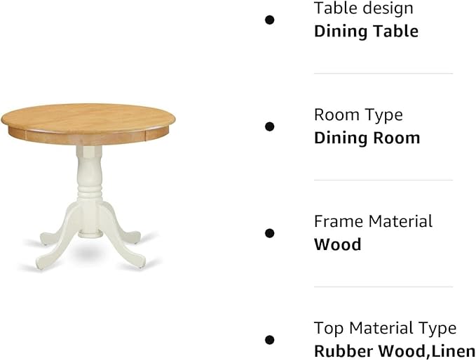 East West Furniture Kitchen Table, 36x36 Inch, ANT-OLW-TP - LeafyLoom