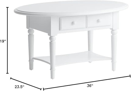 Leick Coastal Oval Coffee Table with Shelf, Orchid White - LeafyLoom