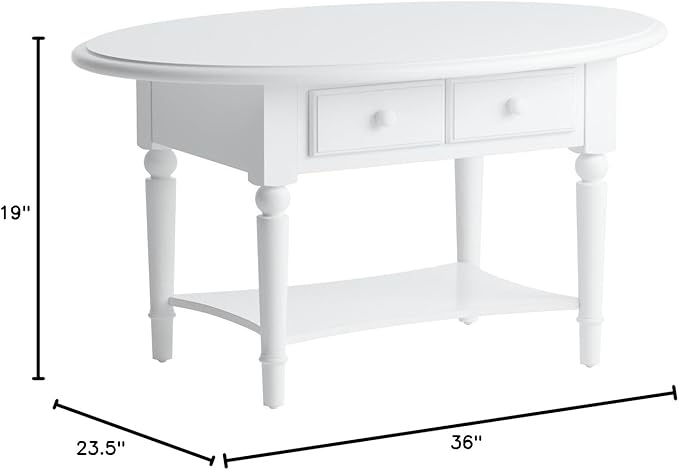 Leick Coastal Oval Coffee Table with Shelf, Orchid White - LeafyLoom