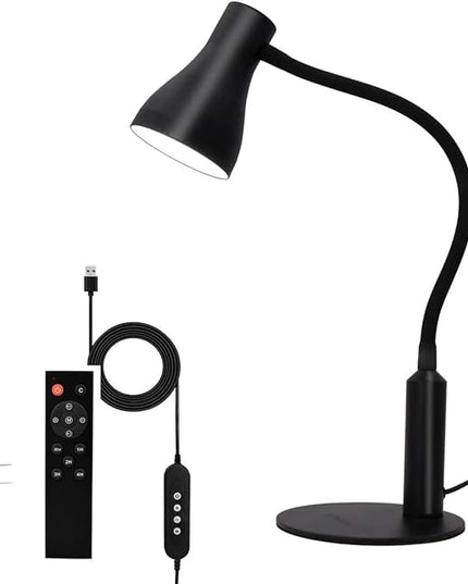 LED Desk Lamp, 3 Lighting Modes and 6 Brightness Levels, 10W Flexible Gooseneck Table Lamp for Living Room and Study, Remote Control with Timing Function, AC Adapter Included (Black) - LeafyLoom