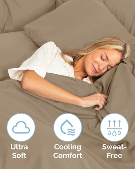 Split King Size 5 Piece Sheet Set - Comfy Breathable & Cooling Sheets - Hotel Luxury Bed Sheets for Women & Men - Deep Pockets, Easy-Fit, Soft & Wrinkle Free Sheets - Cream Oeko-Tex Bed Sheet Set - LeafyLoom