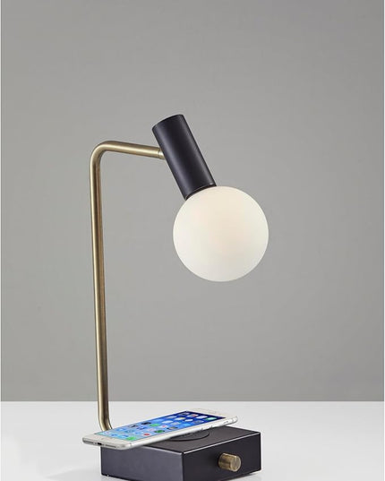 Adesso 3214-01 Windsor LED Desk Lamp Wireless Charging, 7W LED, 5W QI, USB Port, Indoor Lighting Lamps,Black - LeafyLoom