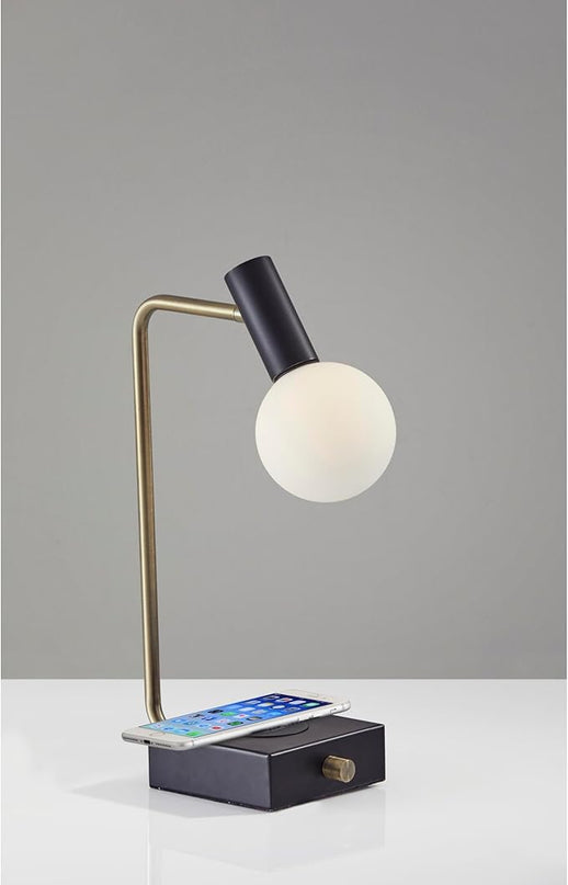 Adesso 3214-01 Windsor LED Desk Lamp Wireless Charging, 7W LED, 5W QI, USB Port, Indoor Lighting Lamps,Black - LeafyLoom