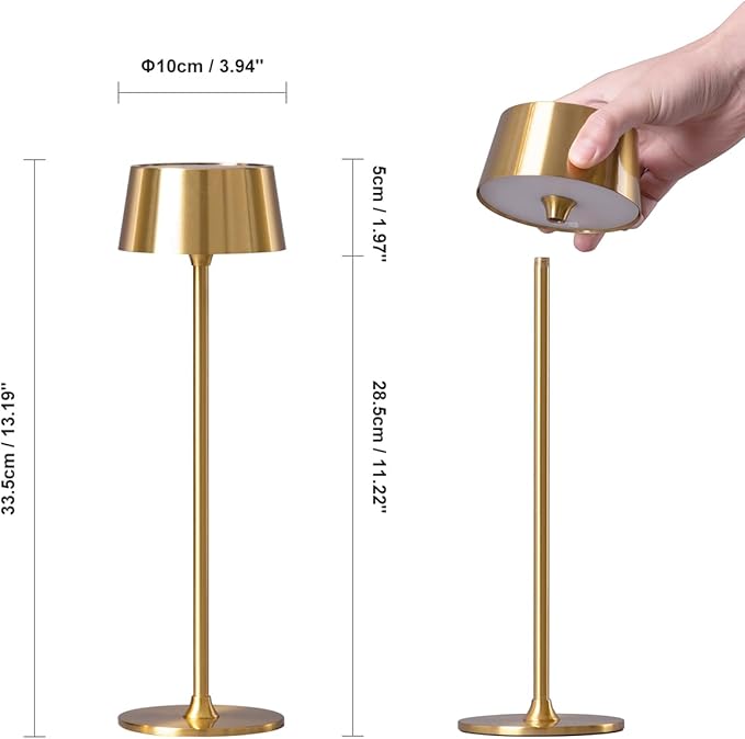 DAWALIGHT Cordless table Lamp 4000mAh Portable Cordless Lamp LED Rechargeable Lamp Stepless Dimming copper Battery Operated Portable tempered glass 2700K copper Base - LeafyLoom