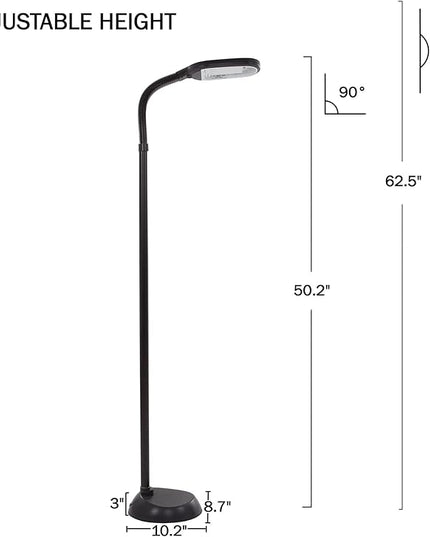 Floor Lamp - Full Spectrum Natural Sunlight Lamp with Bendable Neck - Reading, Craft, Studying, and Esthetician Light by Bedford Home (Black) - LeafyLoom