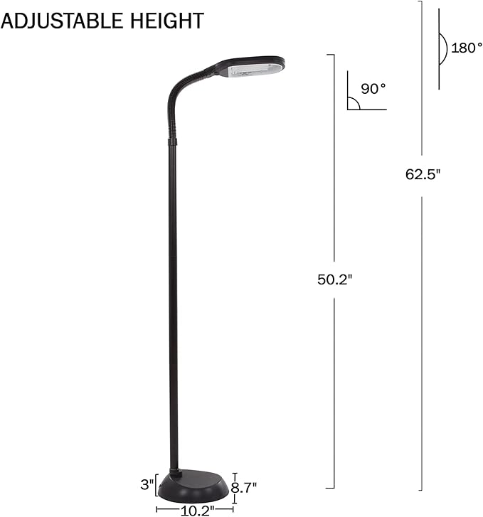 Floor Lamp - Full Spectrum Natural Sunlight Lamp with Bendable Neck - Reading, Craft, Studying, and Esthetician Light by Bedford Home (Black) - LeafyLoom