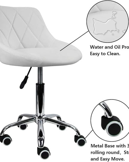 KKTONER Mid Back PU Leather Height Adjustable Swivel Modern Task Chair Computer Office Home Vanity Chair with Wheels (White) - LeafyLoom