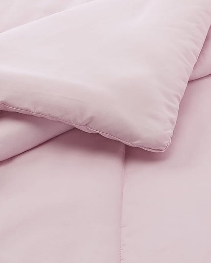 Amazon Basics Kid's 2 Piece Comforter and Pillow Sham Set, Soft, Easy Wash Microfiber, Twin, Light Pink, Solid - LeafyLoom