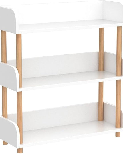3-Tier Wooden Open Bookcase - Modern Display Bookshelf with Top Edge and Solid Wood Frame for Home and Office, Storage Cabinet, Warm White - LeafyLoom
