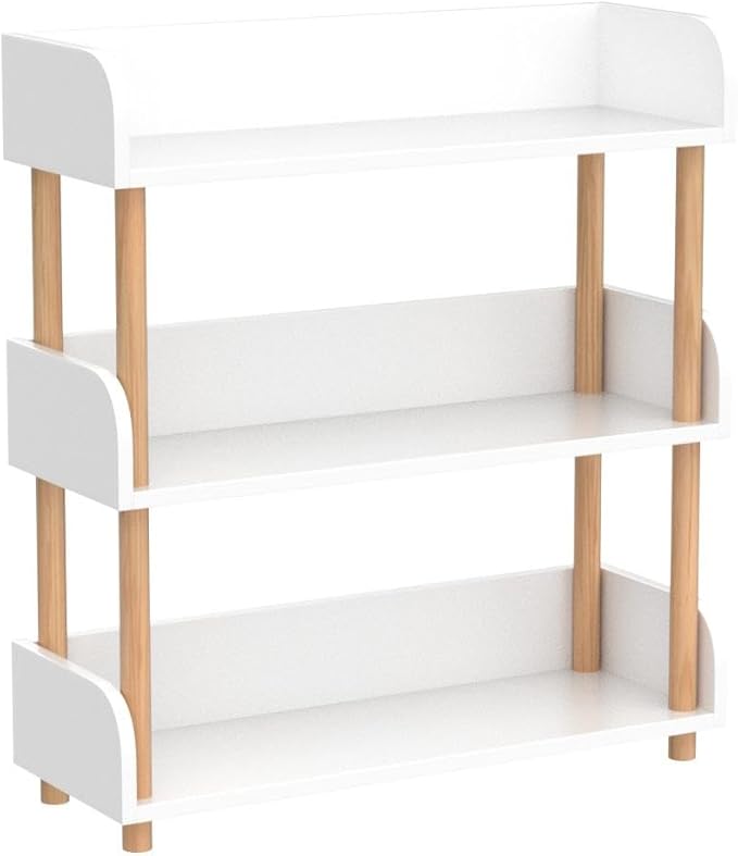 3-Tier Wooden Open Bookcase - Modern Display Bookshelf with Top Edge and Solid Wood Frame for Home and Office, Storage Cabinet, Warm White - LeafyLoom