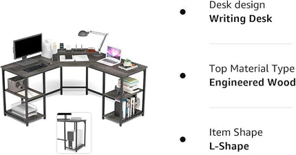 Elephance L-Shaped Desk with Shelves, Computer Corner Desk, Home Office Writing Workstation, Gaming Desk PC Laptop Table with Storage - LeafyLoom