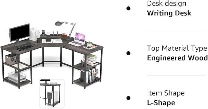 Elephance L-Shaped Desk with Shelves, Computer Corner Desk, Home Office Writing Workstation, Gaming Desk PC Laptop Table with Storage - LeafyLoom