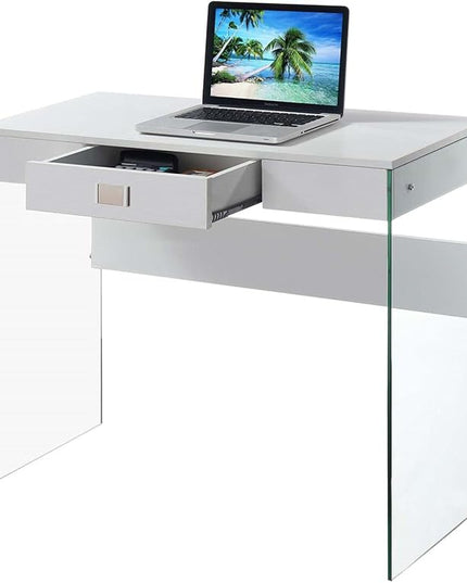 Convenience Concepts SoHo 1 Drawer Glass 36 inch Desk, White - LeafyLoom