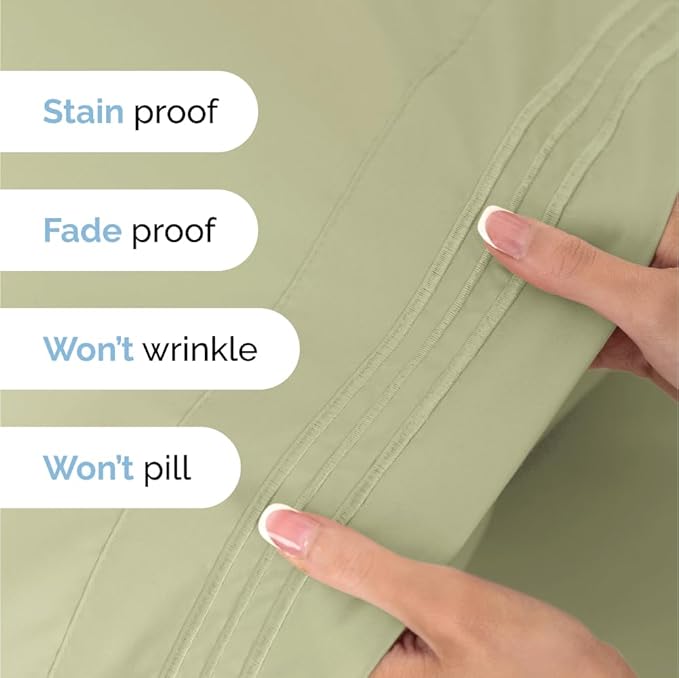 Full Size 4 Piece Sheet Set - Comfy Breathable & Cooling Sheets - Hotel Luxury Bed Sheets for Women & Men - Deep Pockets, Easy-Fit, Soft & Wrinkle Free Sheets - Light Sage Green Oeko-Tex Bed Sheet Set - LeafyLoom
