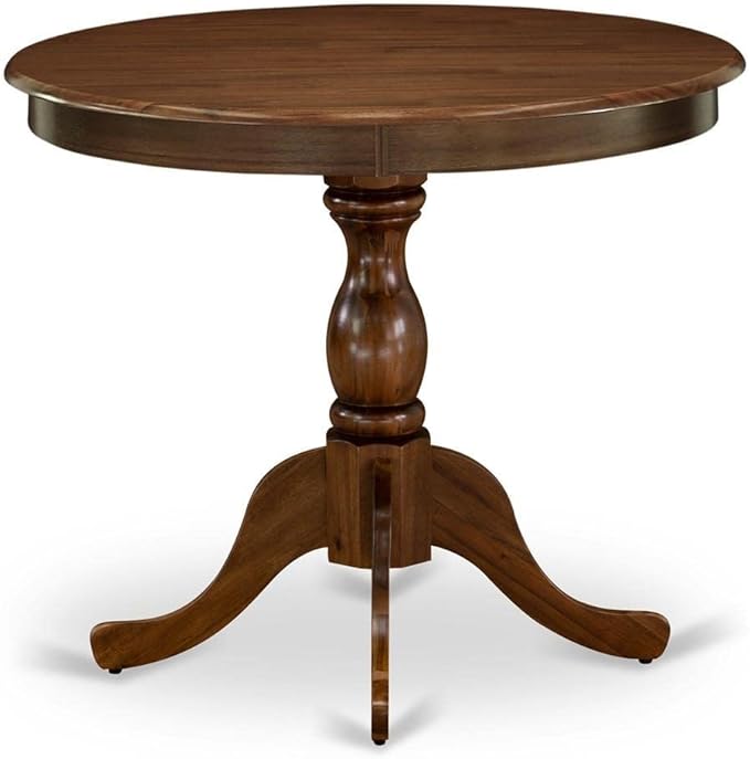 East West Furniture Antique Kitchen Round Dining Table Top with Pedestal Base, 36x36 Inch, Walnut - LeafyLoom