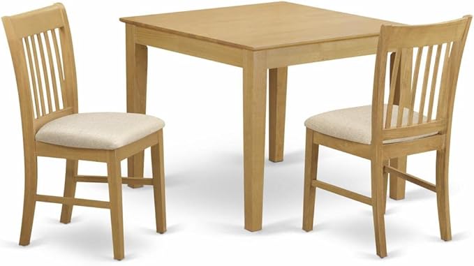 East West Furniture OXNO3-OAK-C 3 Piece Kitchen Set Contains a Square Room Table and 2 Linen Fabric Upholstered Dining Chairs, 36x36 Inch - LeafyLoom