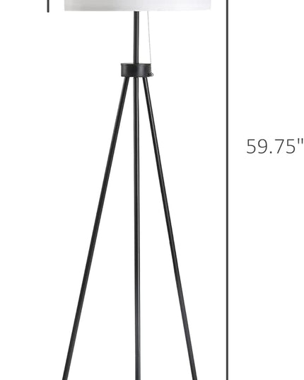 HOMCOM 59.75" Tripod Floor Lamp with Pull Chain Standing, Fabric Lampshade E26 Lamp Holder Steel for Living Room, Bedroom, Office, Black - LeafyLoom