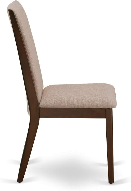 East West Furniture NDLA3-MAH-04 Norden 3 Piece Dining Set Contains a Rectangle Kitchen Table with Dropleaf and 2 Light Tan Linen Fabric Upholstered Chairs, 30x48 Inch, Mahogany - LeafyLoom