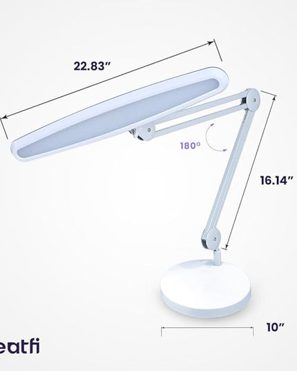 Neatfi XL 2,200 Lumens LED Task Lamp, 24W, 117 Pcs SMD LED, 23 Inches Ultra Wide Lamp, 4 Level Brightness Dimmable, Eye-Caring LED Lamp, Glare Free (Non-CCT with Base, White) - LeafyLoom