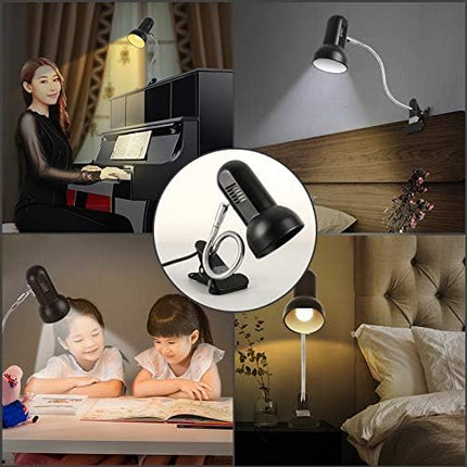 Clamp Desk Lamps 360 ° Flexible Clip on Light,Portable Book Reading Light,Clip on Desk/Table/Bed/Piano/headboard Light Home/Bedroom Lighting - LeafyLoom